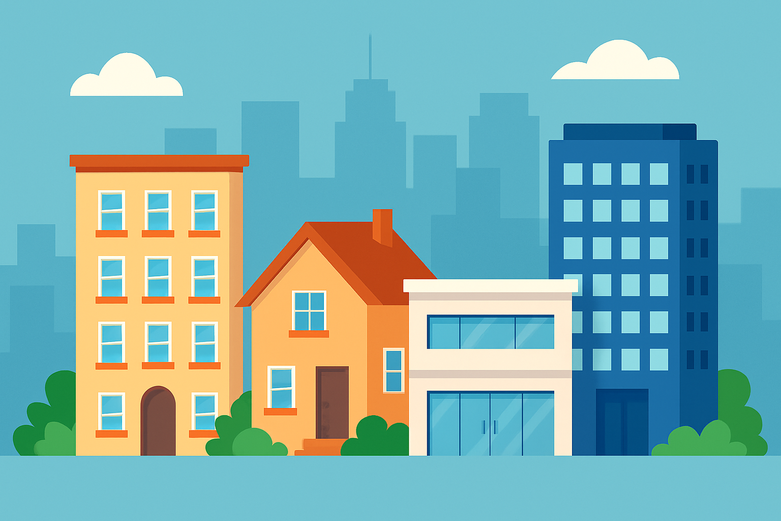 Illustration montrant différents types de biens immobiliers adaptés pour l’investissement locatif