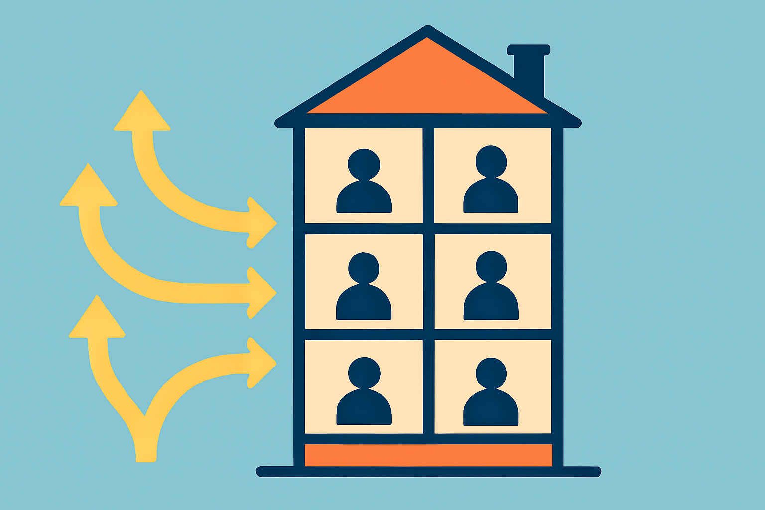 Illustration schématique d'un immeuble de rapport avec ses différents appartements loués