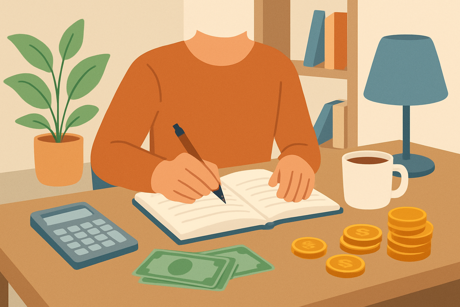 Illustration d'une personne tenant un journal de dépenses pour mieux comprendre sa gestion financière