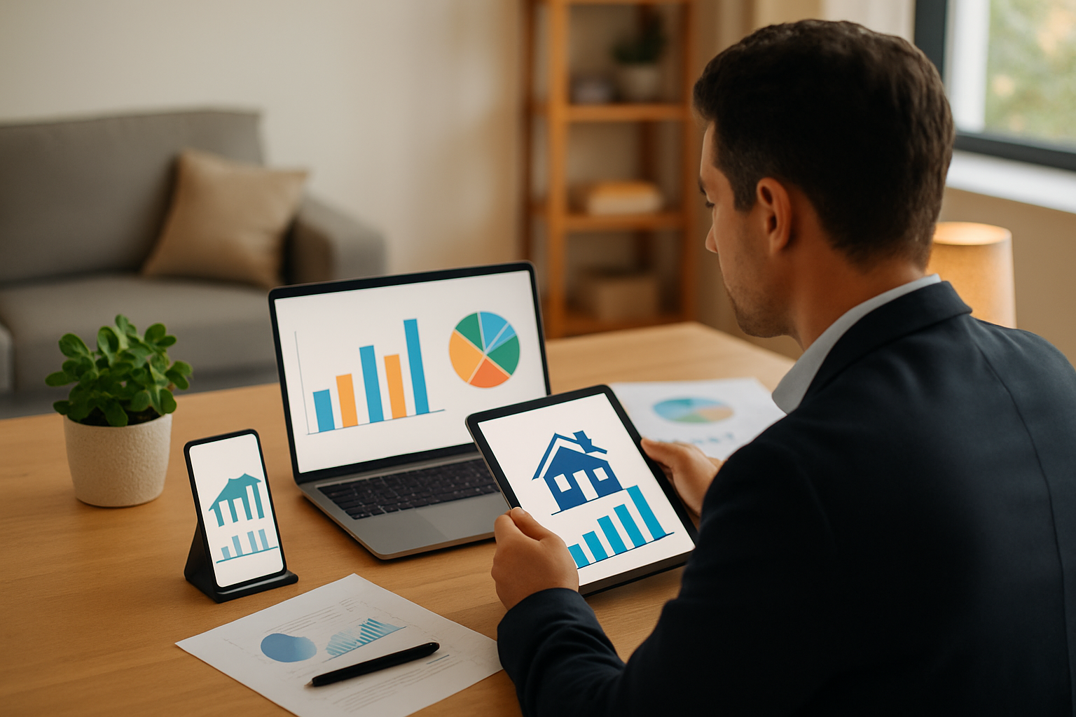 Investisseur optimisant un portefeuille SCPI avec différents types et suivis analytiques