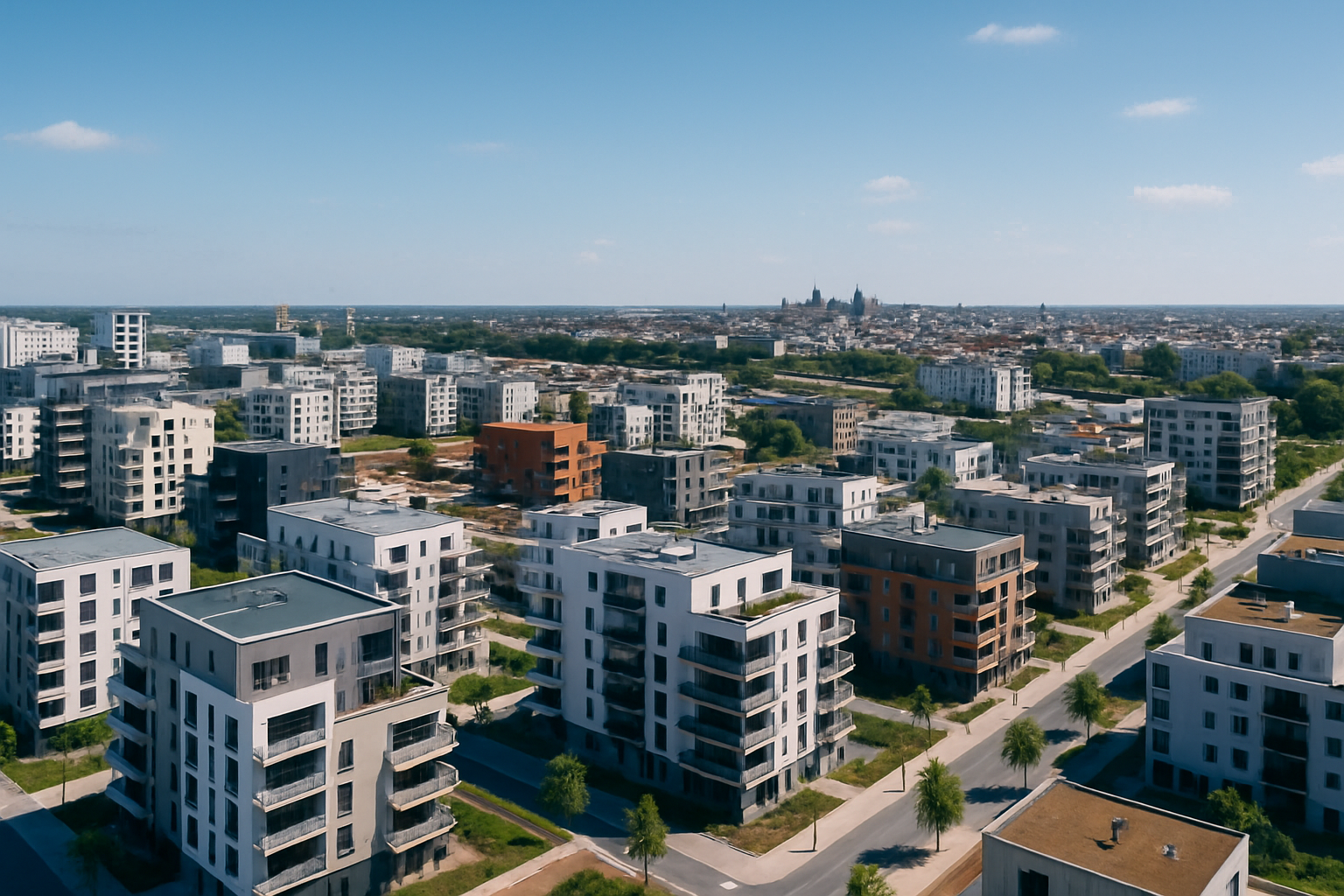 Panorama urbain de Nantes mettant en valeur les immeubles collectifs et le dynamisme immobilier local.