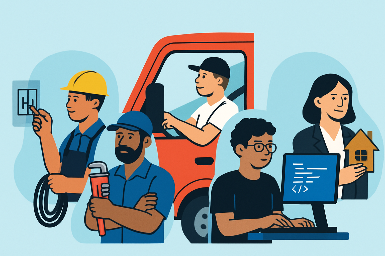 Illustration représentant un ou plusieurs des métiers présentés, valorisant l’aspect accessible et lucratif