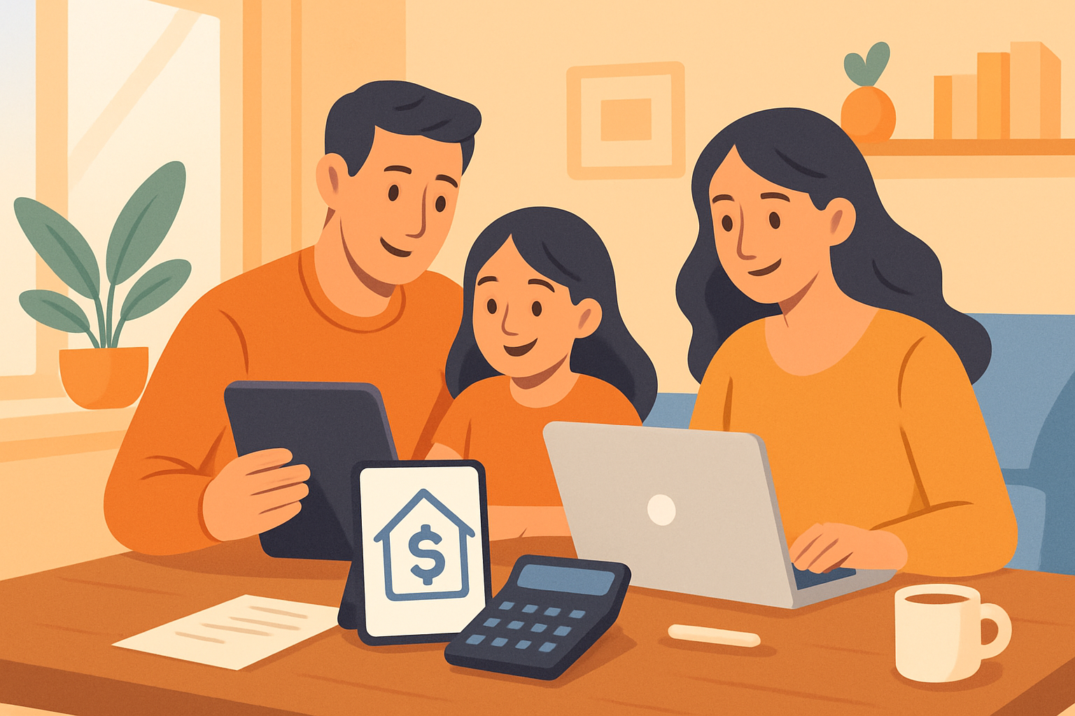 Une famille gérant son budget familial grâce à des outils numériques et une organisation rigoureuse