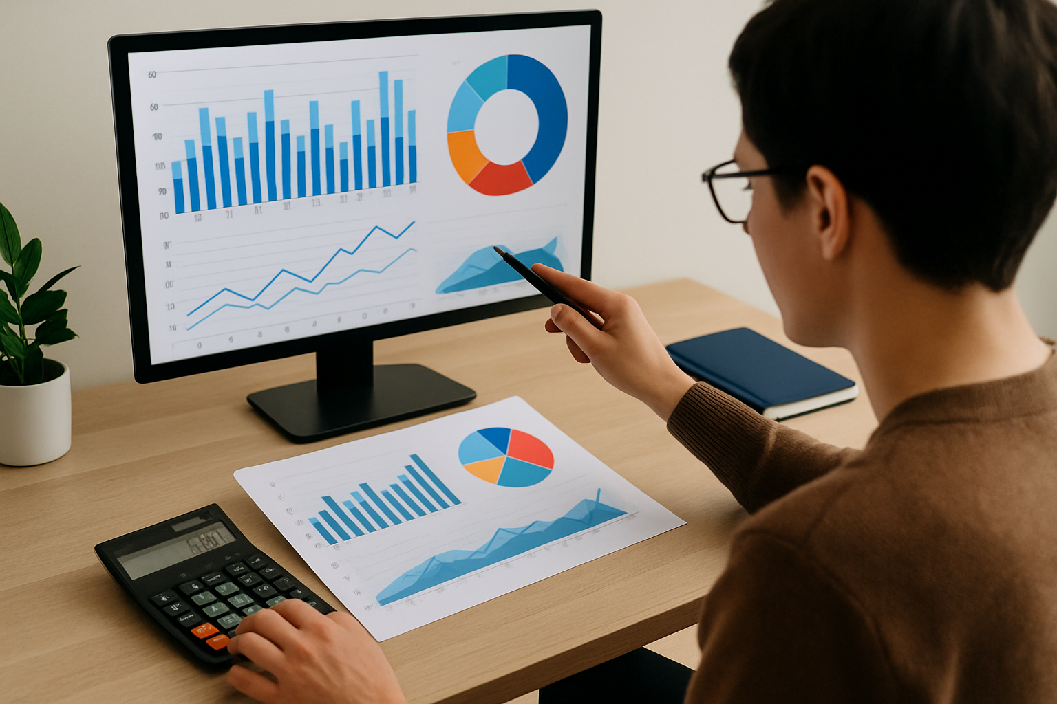 Personne analysant son budget personnel avec des graphiques et outils de gestion financière