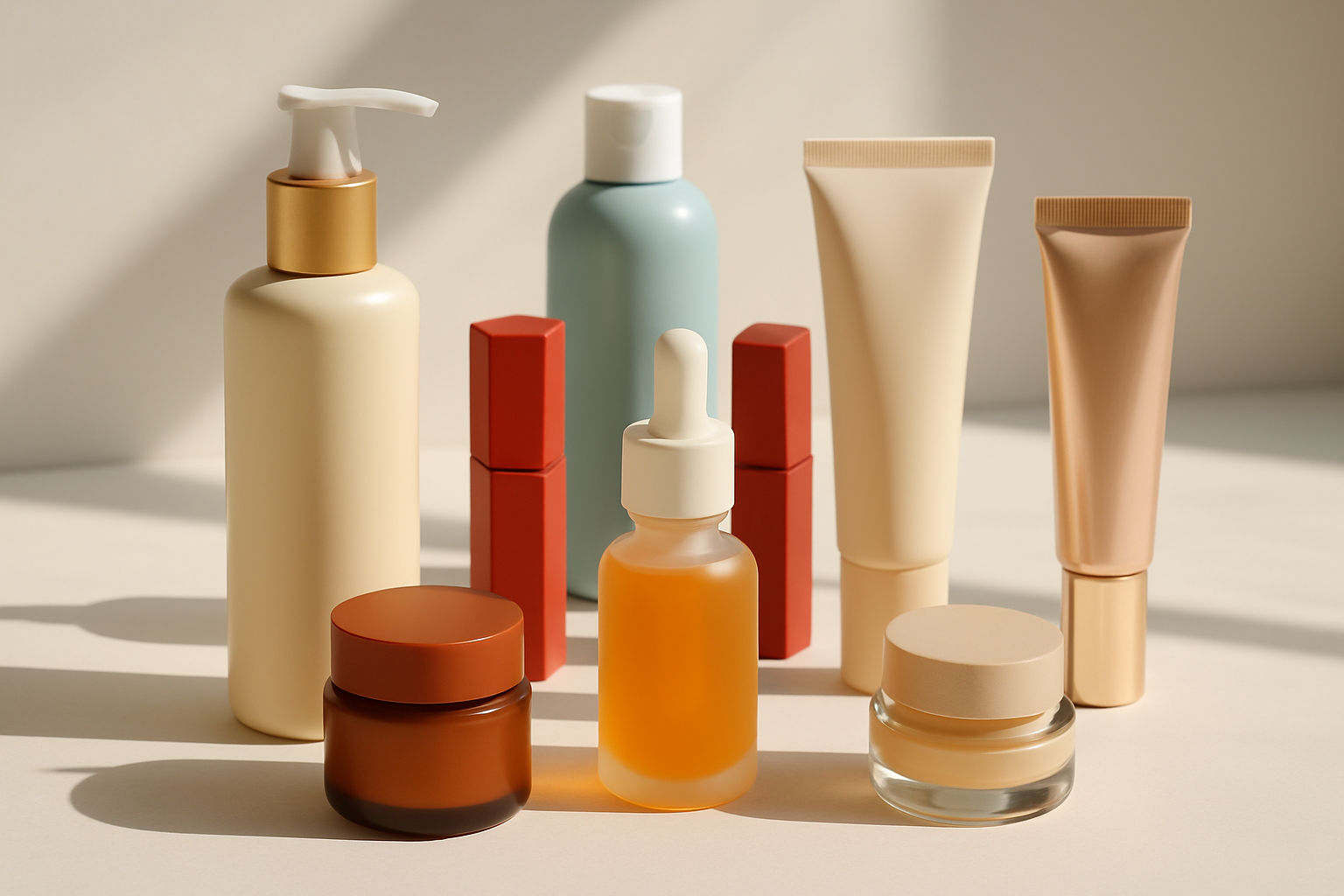 Assortiment représentatif des produits cosmétiques espagnols des marques Natura Bissé, Deliplus, Alqvimia, Sesderma et Martiderm.