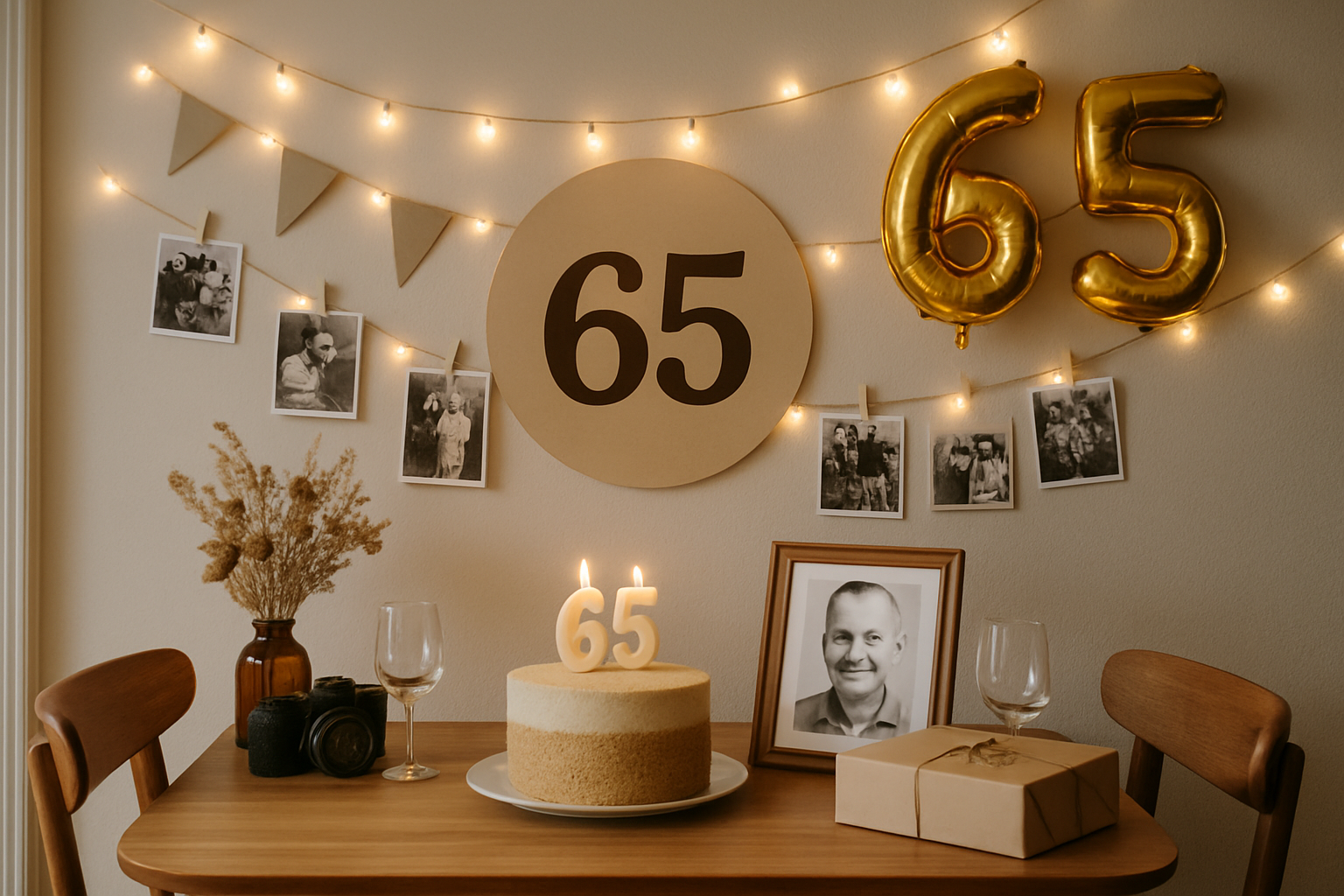 Décoration vintage et personnalisée pour un anniversaire de 65 ans pour homme