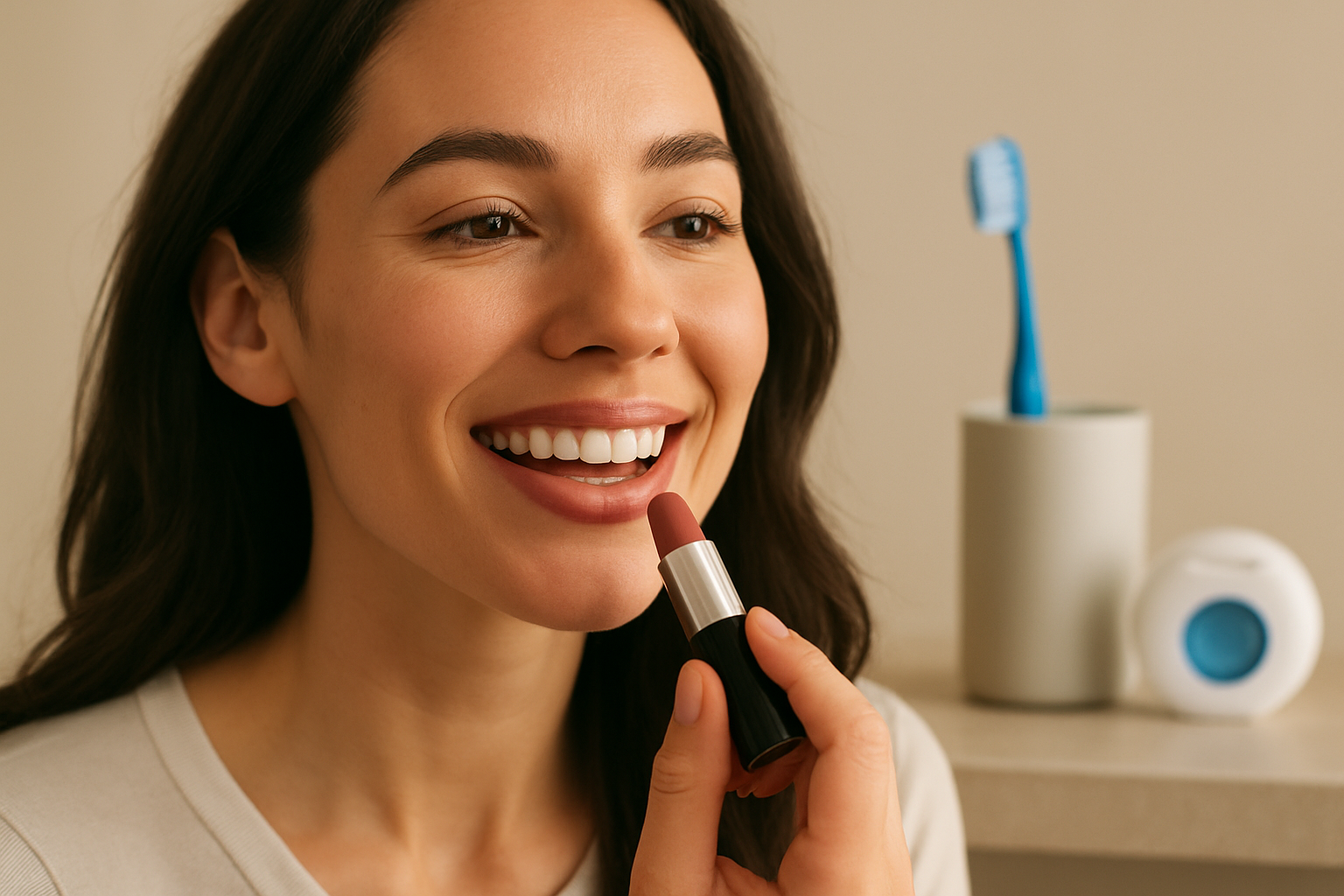Soins et maîtrise du maquillage pour un sourire éclatant et parfaitement adapté.