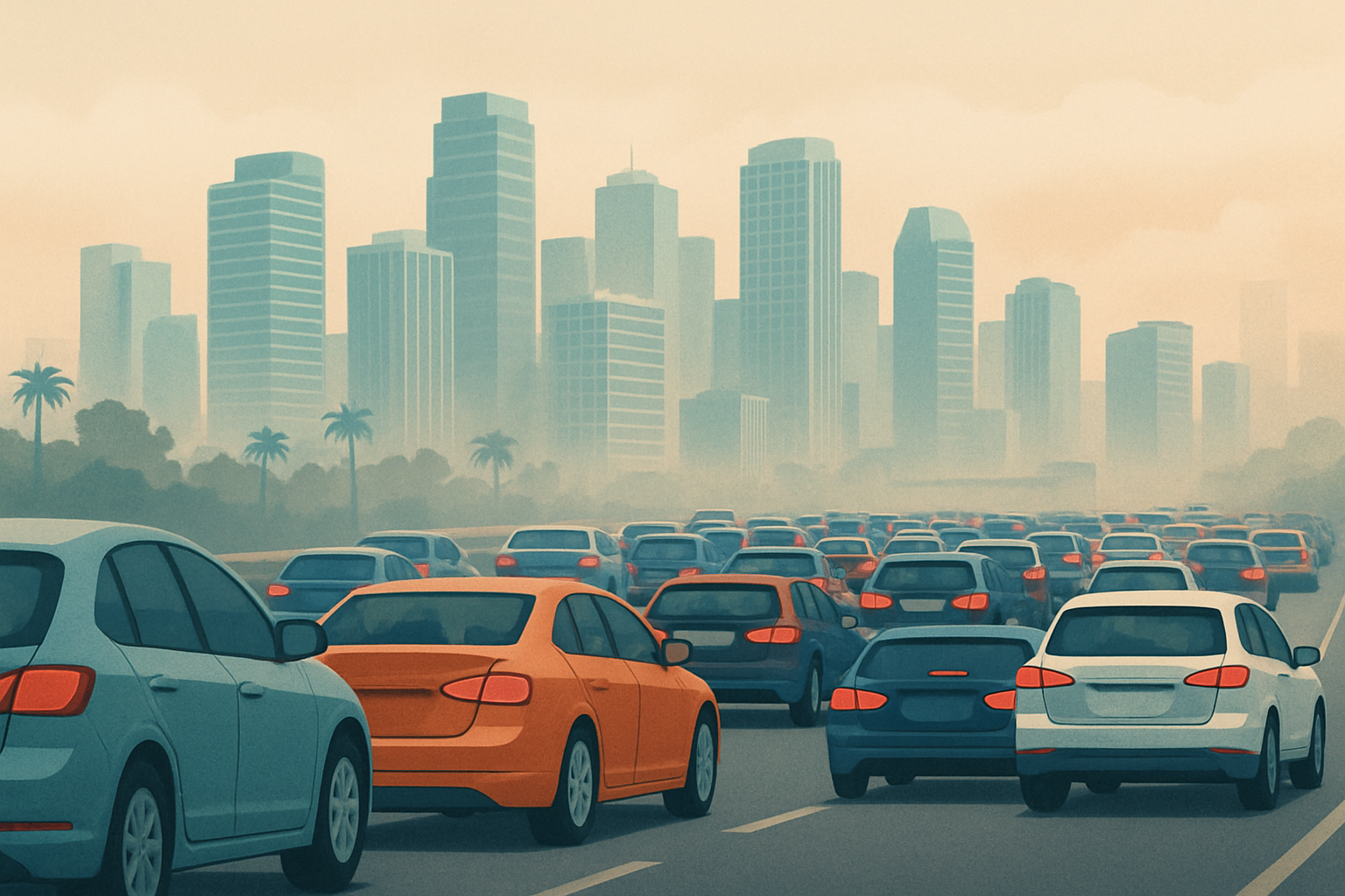 Photo illustrant la circulation dense et la pollution urbaine à Miami
