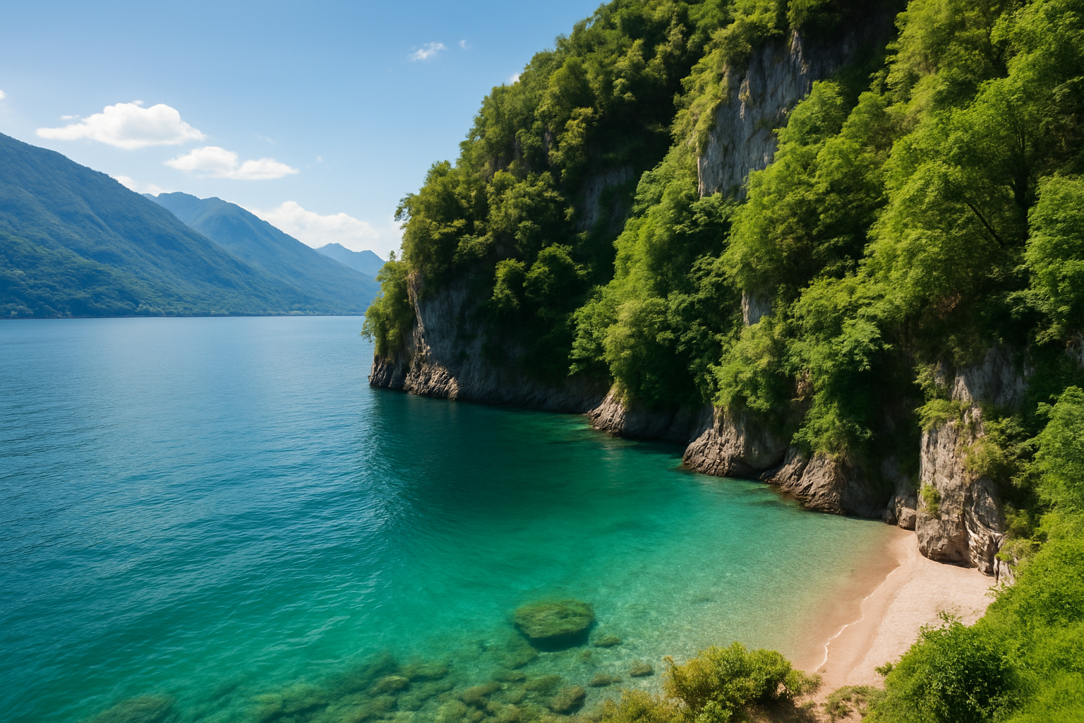 Crique naturelle isolée au lac de Côme offrant une baignade sauvage dans un cadre préservé