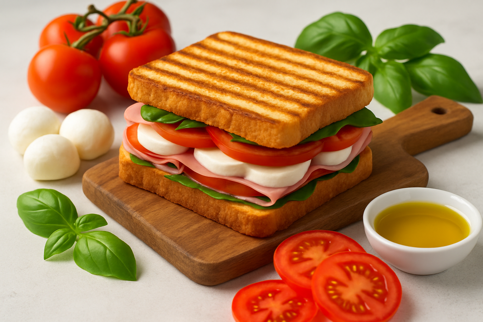Sandwich panino chaud et croustillant prêt à être dégusté